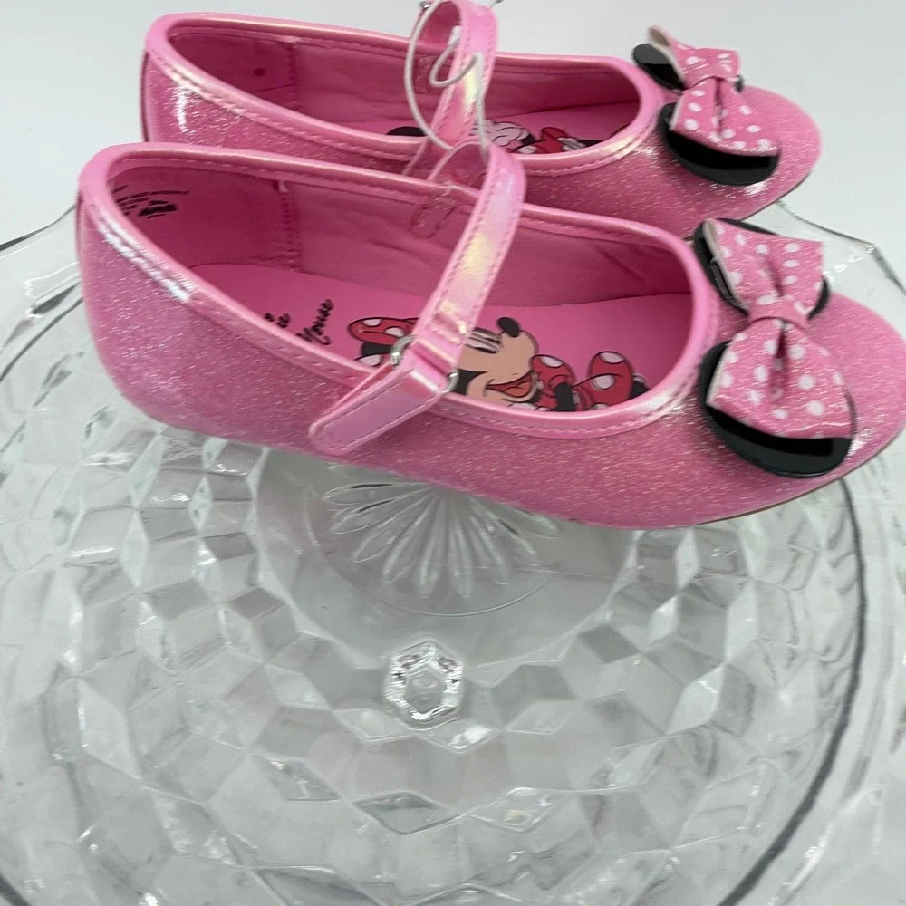 Disney Minnie Mouse Pink Glitter Ballet Flats Toddler Girls Size 12 New in Box